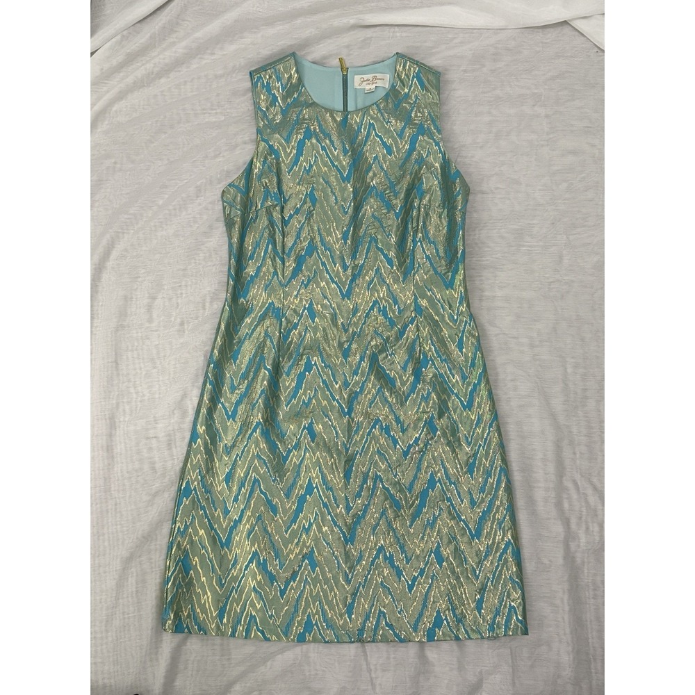 Beautiful JB Julie Brown A-Line Dress, Teal Blue Gold Iridescent‎ Women's Sz 4